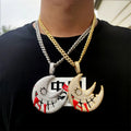 Hip Hop Gold Plated Stainless Steel Full Diamond Iced Out Moon Pendant Necklace for Women