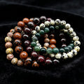 Semi Precious Stone Bead Bracelets  Garnet Mahogany Obsidian Moss Agate Leopard Skin Jasper Beaded Bracelets