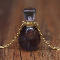 Hongzhuo Wholesale Custom Curved Purple Fluorite Natural Gemstone Perfume Bottle Pendant Crystal Stone Ladies Diffuser Necklace