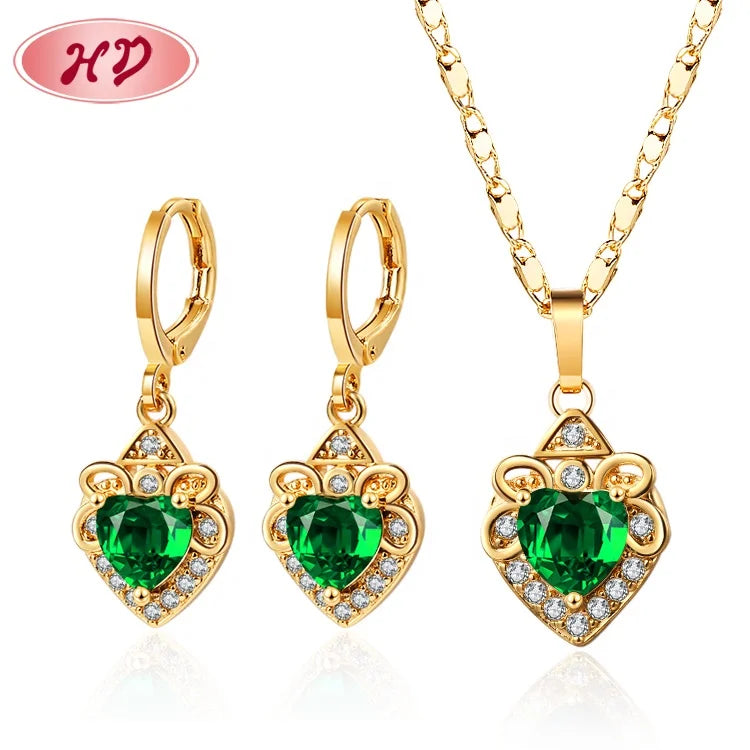 Heart Jewelry Set for Ladies Women Fashionable Jewelry Set Earrings and Necklace Sets Cubic Zirconia Factory Supply Dubai Luxury