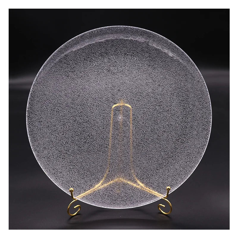 Factory Wholesale Custom 33cm Clear Beaded Wedding Decorative Charger Dinner Plates with Gold Rim