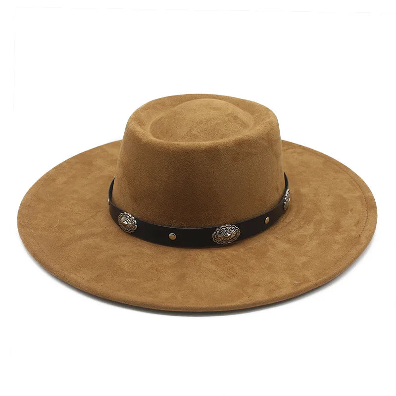Autumn Winter New Men Women Jazz Hat Wide Brim Sunshade Street Casual Suede Fedora Hat Fashion PU Leather Belt Boater Hat
