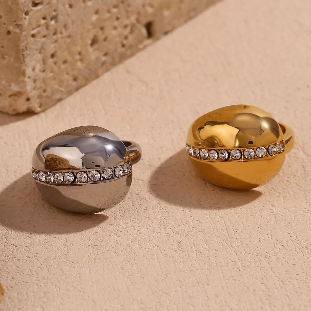 Dreamidea Jewelry Water Drop Crystal Zircon Rings Gold Plated Jewelry PVD Stainless Steel Rings