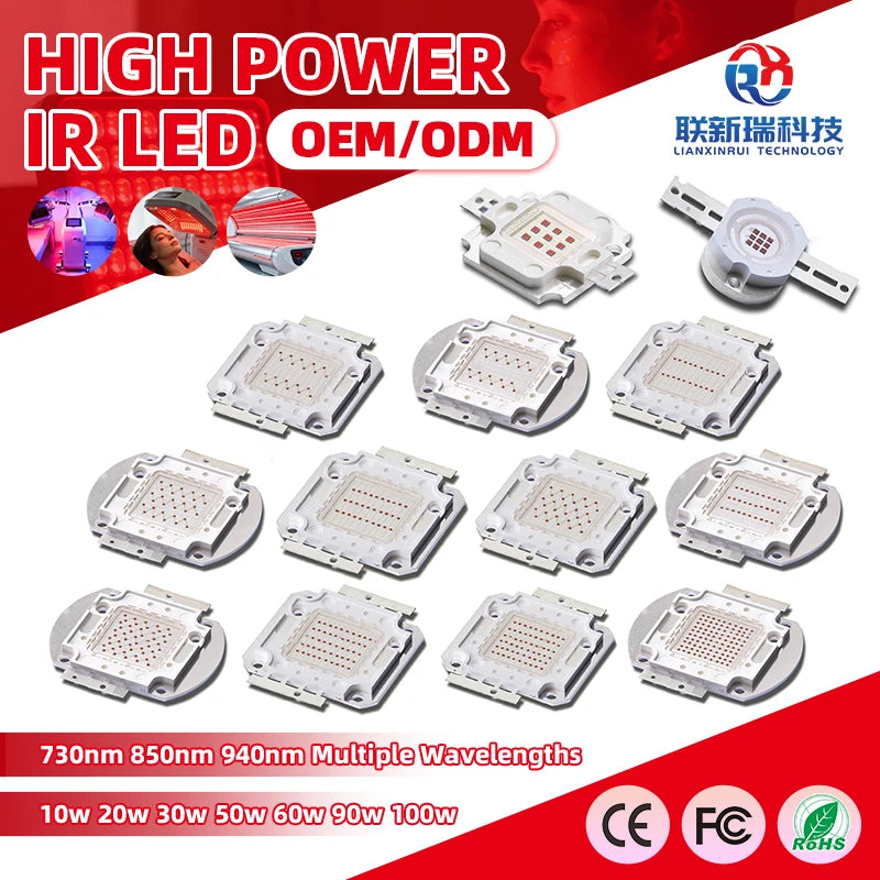 High Power Red Color 730nm 850nm 940nm 10w 20w 30w 50w 60w 90w 100w Infrared IR High Power Led Chip