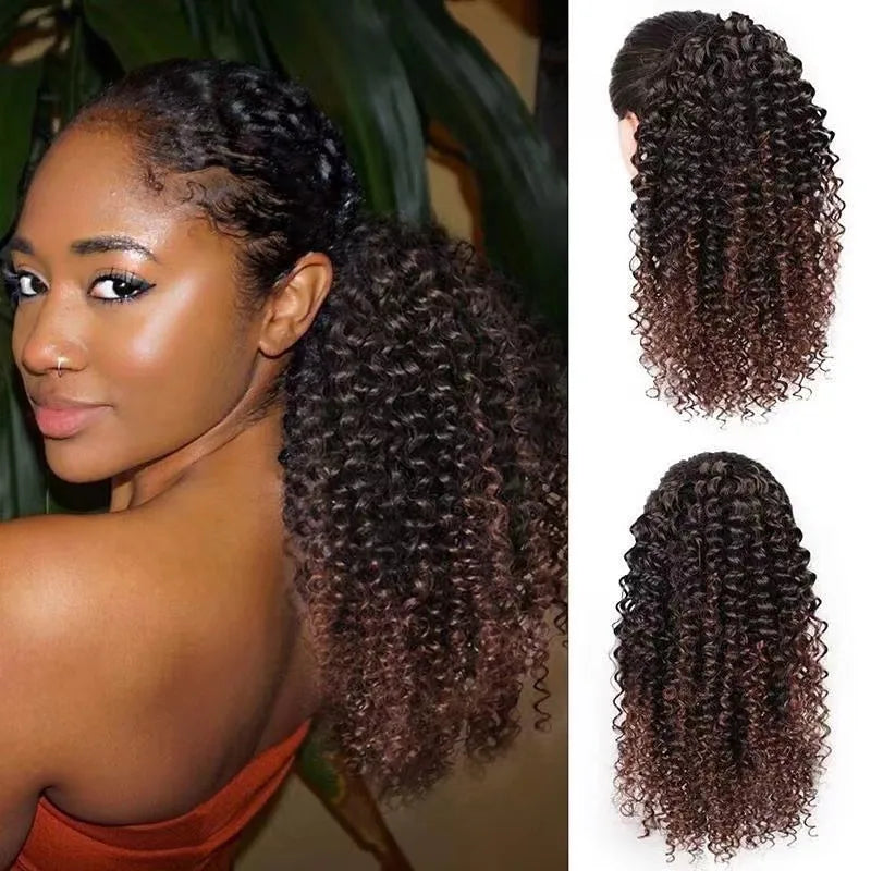 Kinky Curly Crochet Synthetic Hair Ponytail with Pins High Temperature Fiber Material Synthetic Hair Kinky Curly