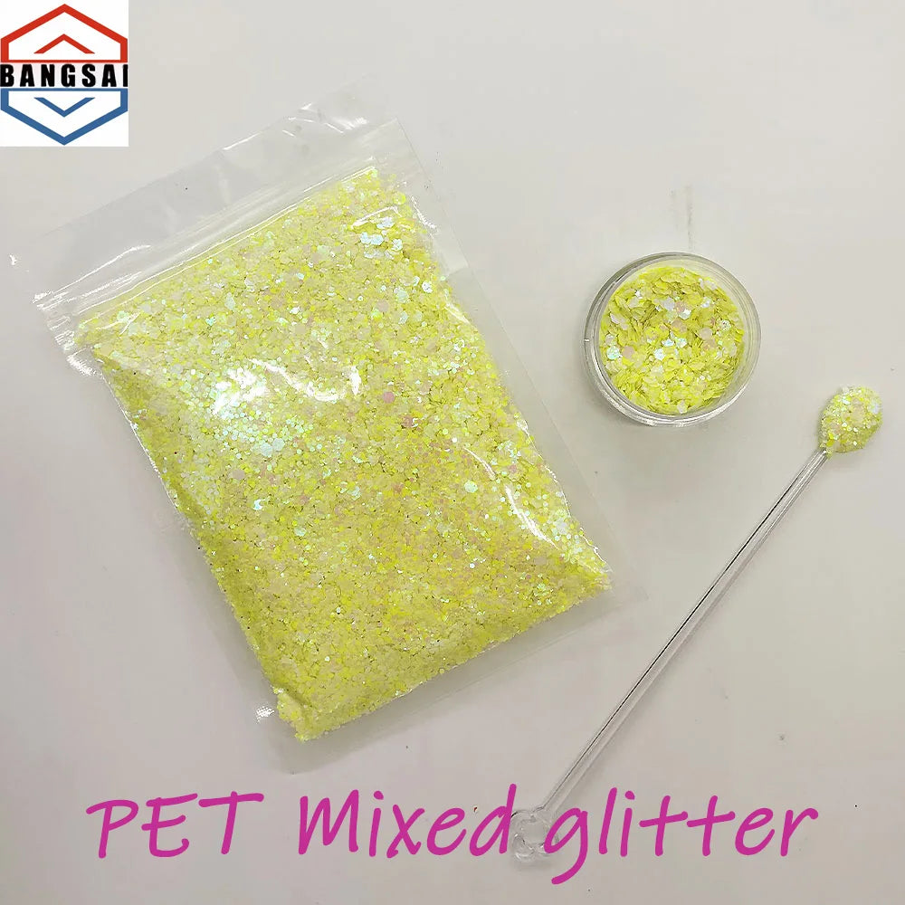 Bangsai Hot Sales Bulk Chunky Colorful Jadeite Mixed Glitter Powder PET Material Customizable Shapes for Crafts & Decoration