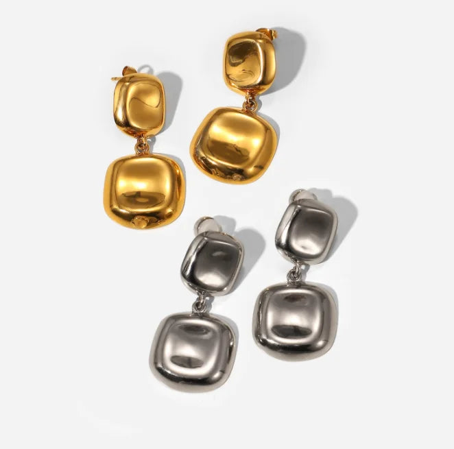 New Style Stainless Steel Square Drop Earrings Exaggerated Jewelry for Women 18k Gold Plated Irregular Earrings