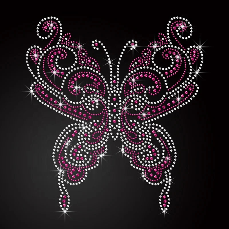 Custom Bling Heat Transfer Rhinestone Sparkling Butterfly Korean Rhinestone Iron on Transfer Design for Shirts