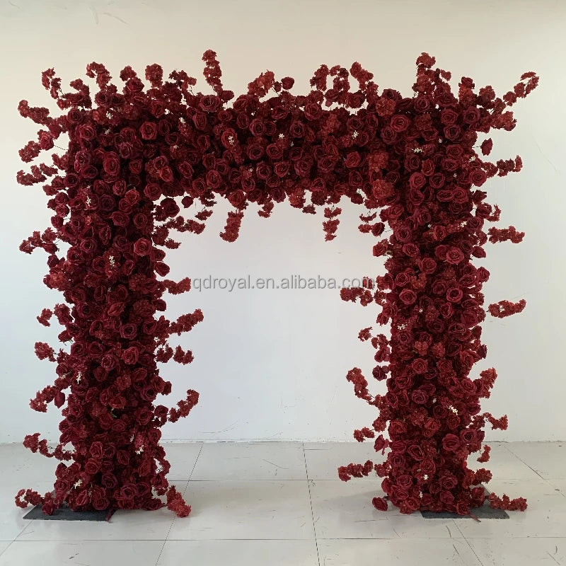 Red Flowers Square Silk Floral Arch Set Iron Party Birthday Entrance Decoration Wedding Runner Backdrop Event Decoration