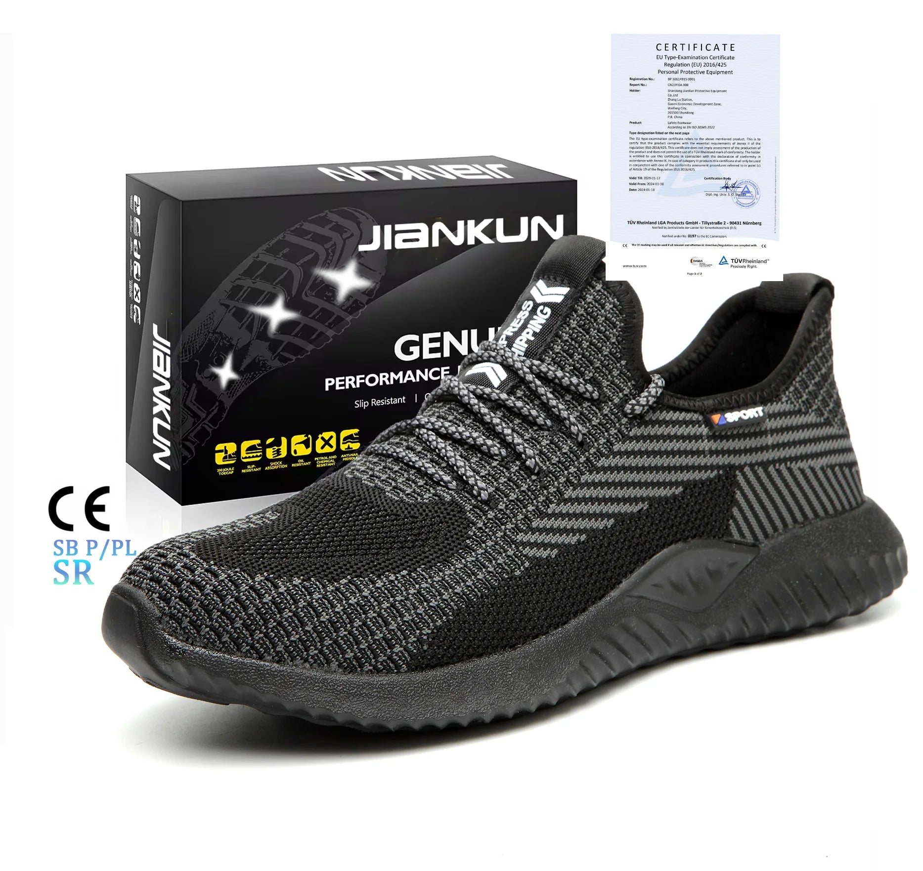 JIANKUN Men's Flying Woven Safety Shoes Breathable Steel Toe Anti-Smashing Anti-Puncture CE Certified Work Shoes Lightweight