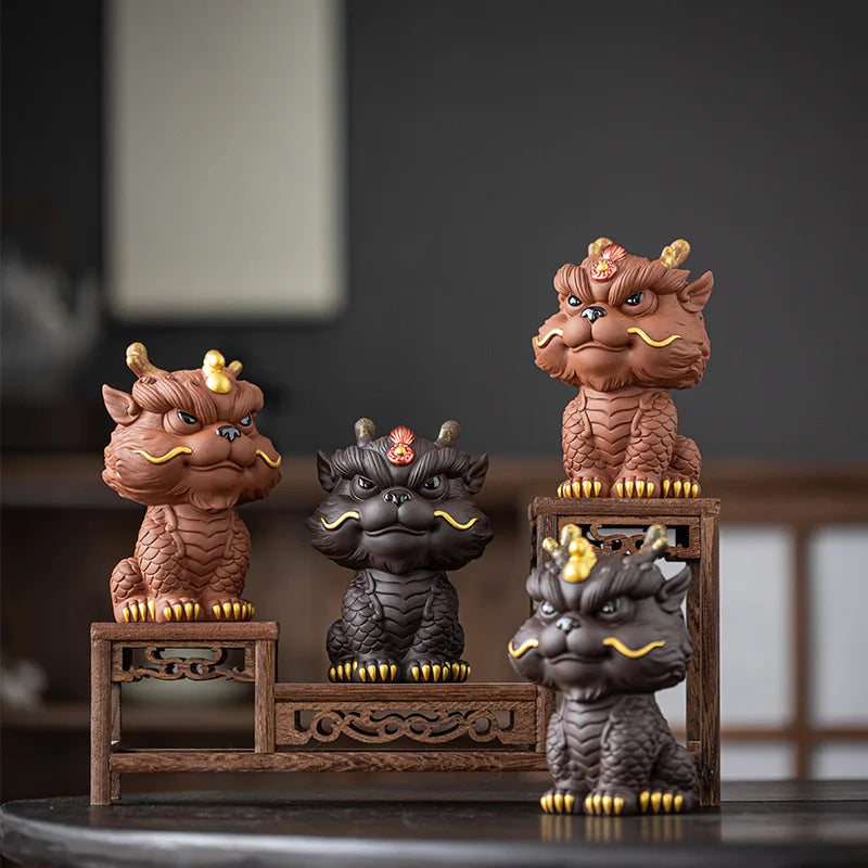 Purplue Ceramic Art Deco Lucky Little Dragon Chinese New Year Home Decoration Tea Table Ornament