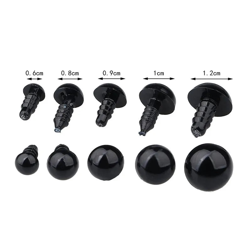 100pcs Black Eyes with Washers in storage box Sewing for DIY of Puppet Plush Animal Making and Teddy Bear