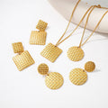 Fashion Stainless Steel Jewelry Wholesale Gold Geometric Drop Earrings Pendant Necklace Sets Bijoux En Acier Inoxydable Femme