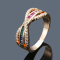 Simple Exquisite Jewelry Bling CZ Cubic Zirconia X Shape Rings Shiny Rainbow Crystal Ring For Party