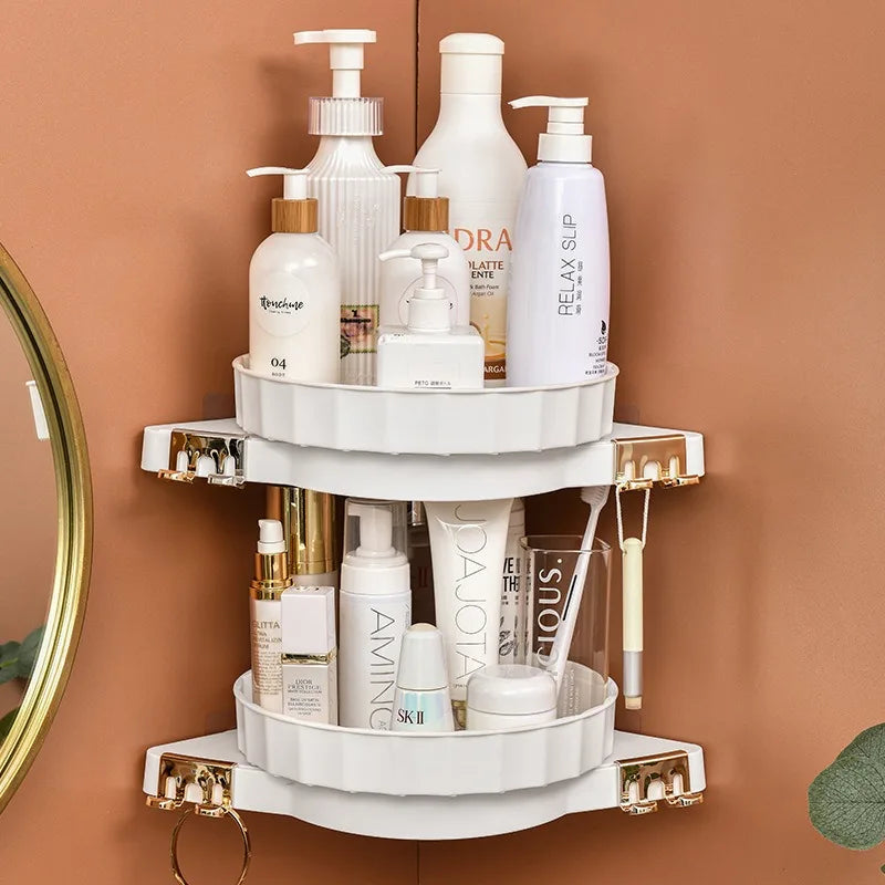 Strict Selection Triangle Bathroom Corner Wall Hanging Toiletries Storage Rack Perforation-Free Rotating Storage Unit Toilet