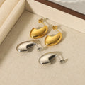 Delicate Stainless Steel 316L Retro Geometric CC Shape Hollow Out Banana Bag Design Hoop Earrings for Women