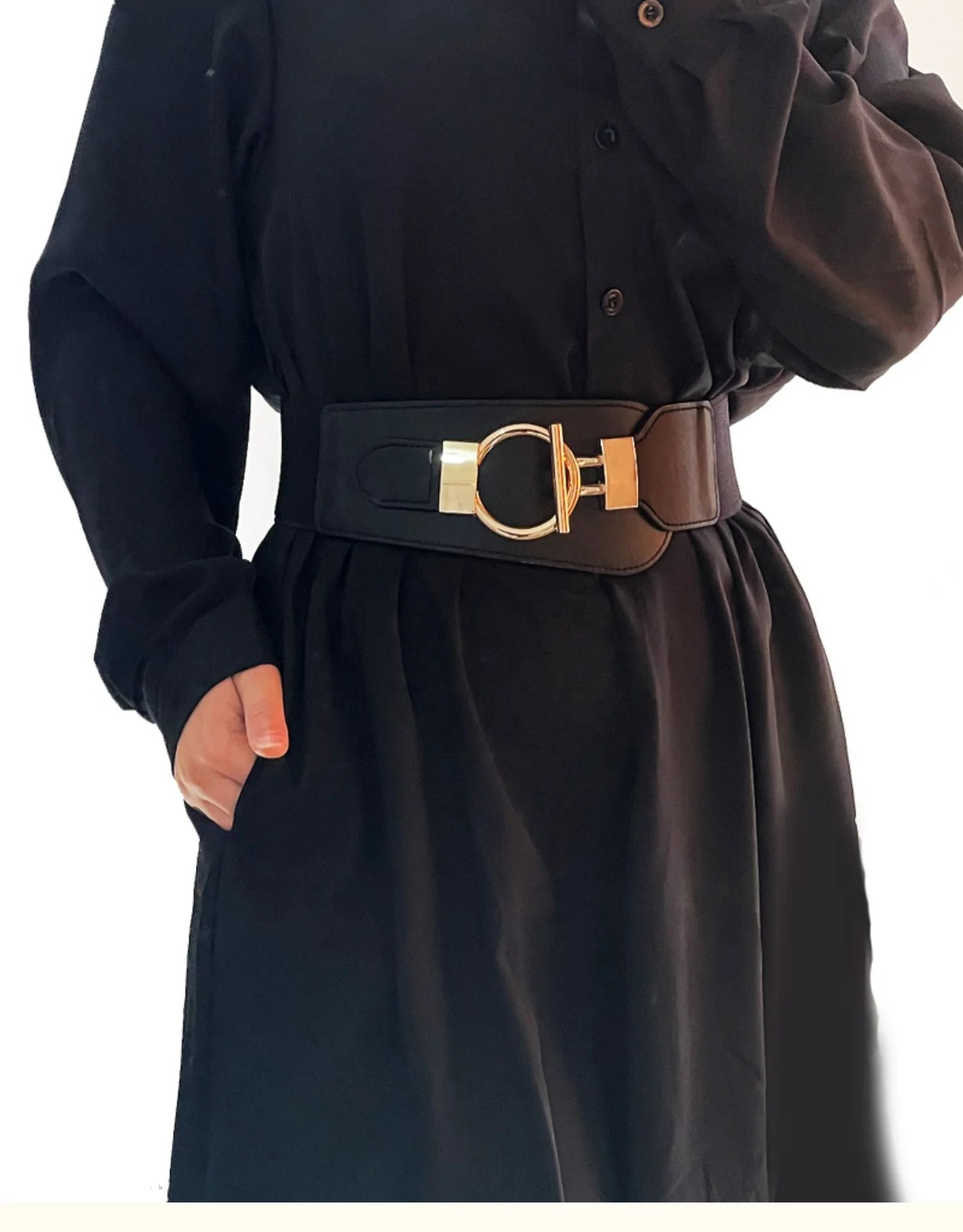 Ladies Elastic PU Belt Wide Decorative Belt for Sweater Skirt Coat Waist Accessory and Seal