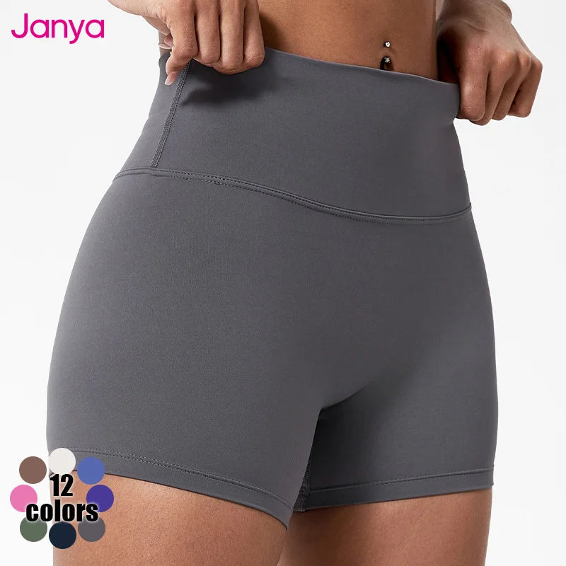 Janya Custom Logo Yoga Clothes Quick Dry Breathable No Front Seam Tummy Tuck Gym Fitness Shorts High Waist Yoga Shorts for Women