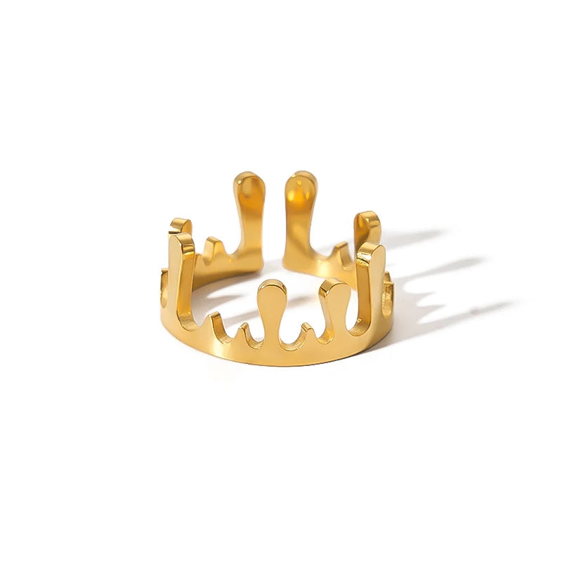 New Arrival Titanium 18K Plating Royal Crown Water Drop Opening Rings Waterproof  Stainless Steel Rings  for Woman