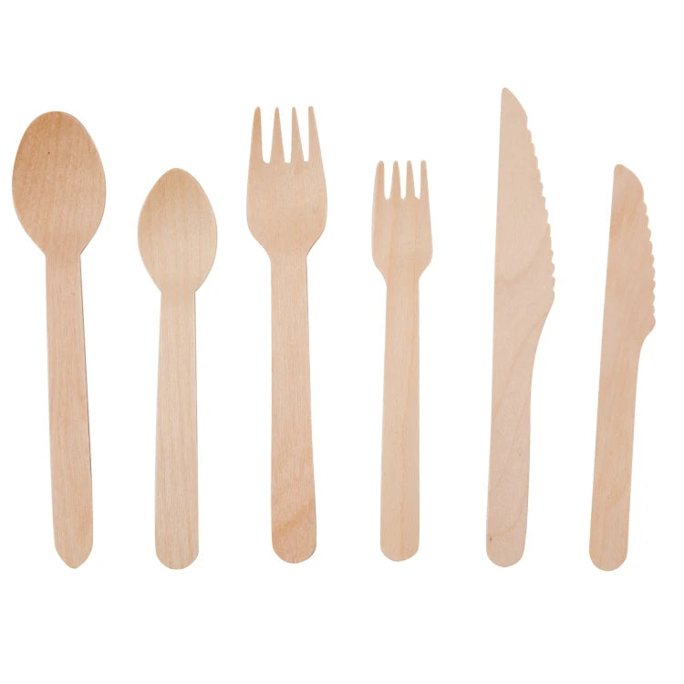 Customized Eco-friendly Disposable 160mm Wooden Fork Knife Spoon for Restaurant and Camping