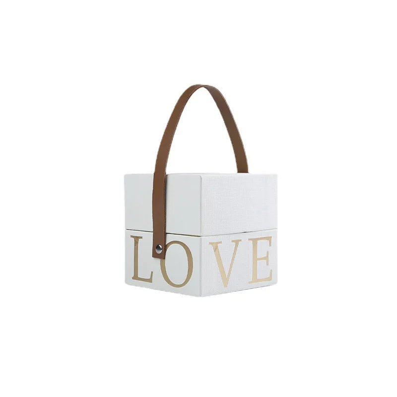 Valentine's Day LOVE Gift Box White Simple Hard Box with Leather Handle Wedding Chocolate Candy Packaging Box