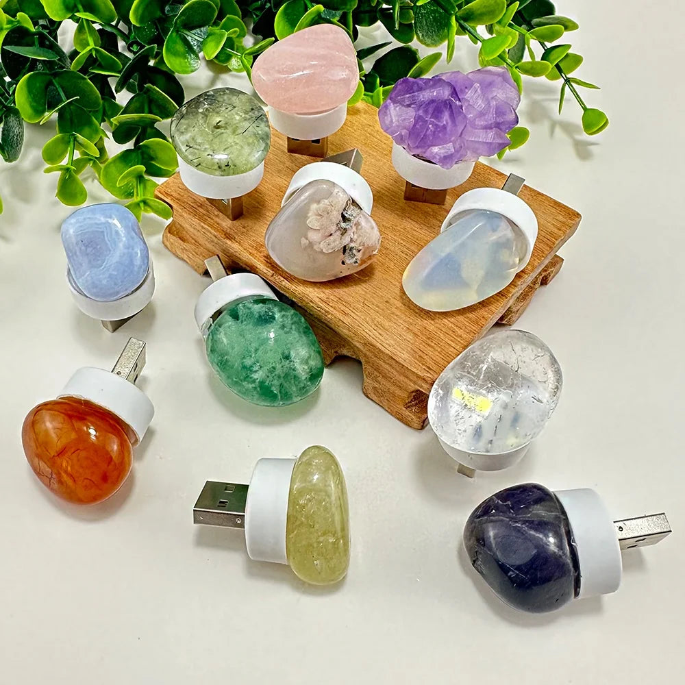 Wholesale Healing Stone Gemstone Bedside Light Decor USB Port Polished Crystals Lamp Mini Crystal Light