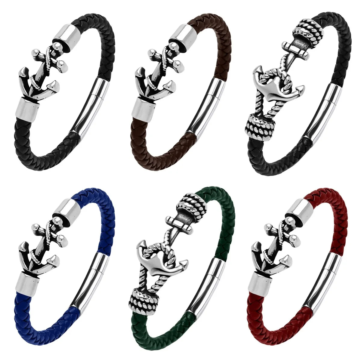 Wholesale Fashionable China Trendy Black Rope Men Bracelet Jewelry with Magnetic Buckle Leather Bracelet