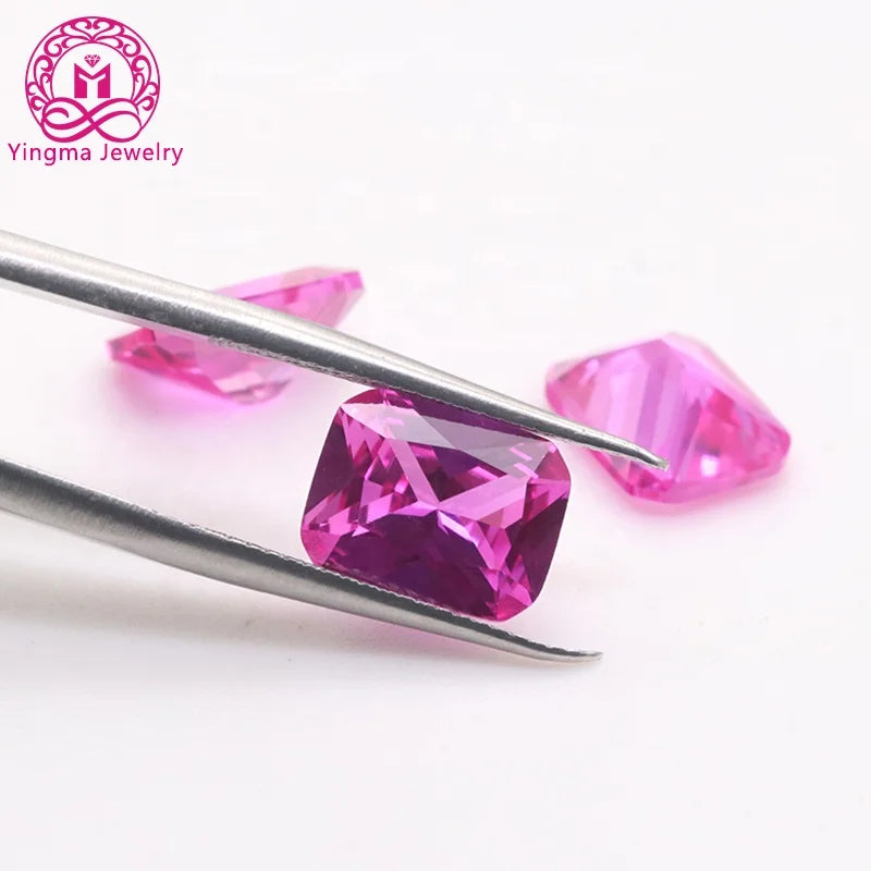 YINGMA Gemstone Rectangle Shape 4x6 mm to 10x14 mm Synthetic 3# Rose pink Octagon Corundum Ruby