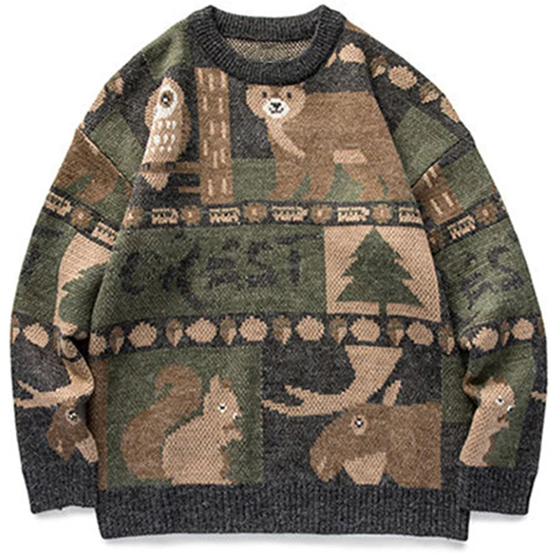 Y2k Winter Vintage Sweater Men Japanese Cute Bear Women Knitted Sweater Pullover Hip Hop Harajuku Streetwear Men Clothing Tops