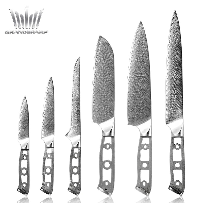 Grandsharp DIY Damascus Steel Aus10 Chef Knife Sets Blank Blade Making Material Knife Blade Blank Blade Cooking DIY Tools Blades
