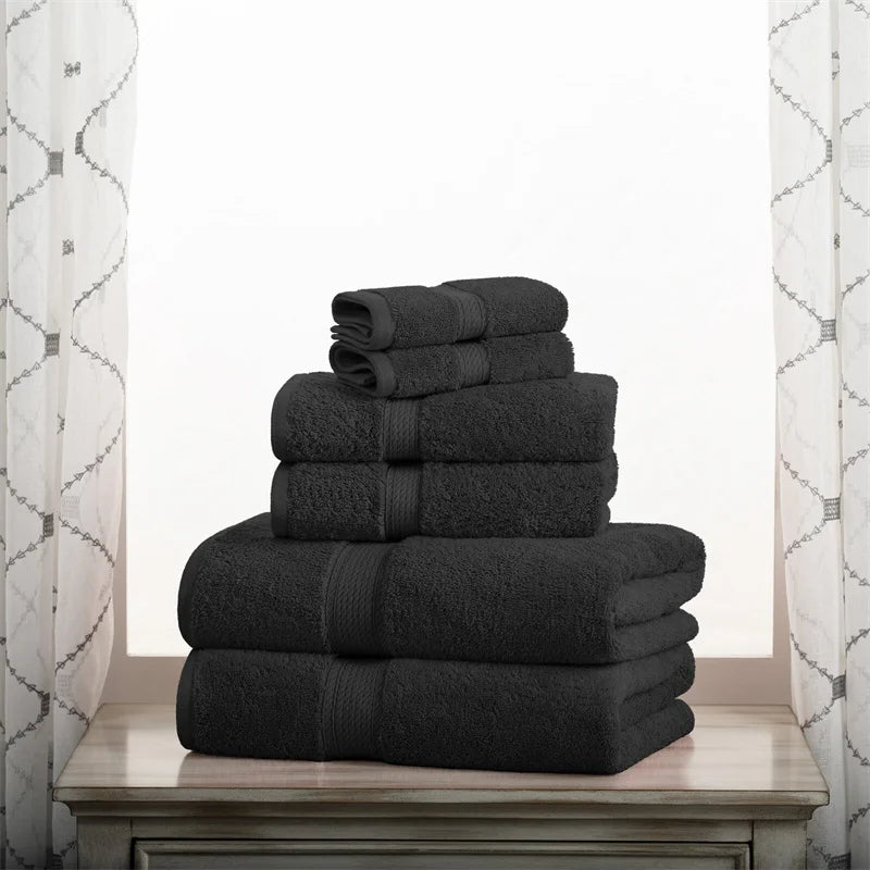MRTONG Luxury Textured 6 Piece 100% Cotton Bath Towel Set