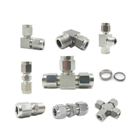Compression Tube Fitting 1/4 3/8 1/2 Stainless Steel 304 Low Pressure Pneumatic Double Ferrule Elbow