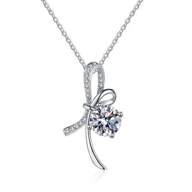 925 Sterling Silver Pendant Pt950 Moisanne Diamond Necklace Light Luxury Bow 1 Carat D Color Moissanite Necklace