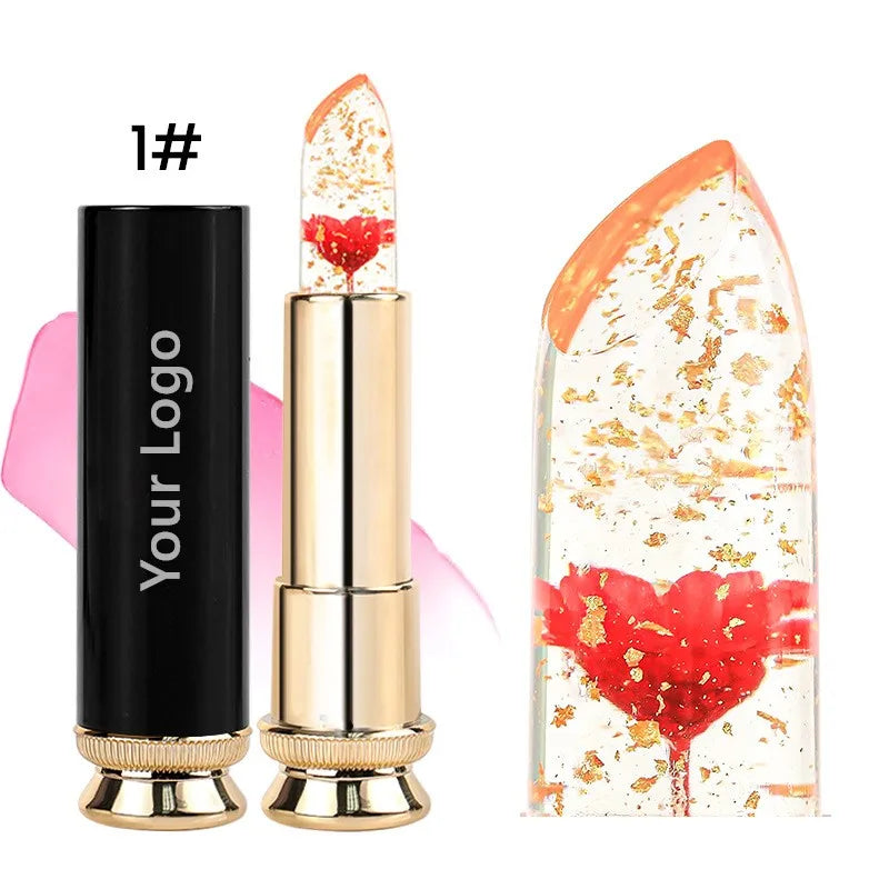 Custom Logo Moisturizing Transparent Temperature Color Changing PH Jelly Lipstick Dry Flower Gold Foil Product Category Lipstick