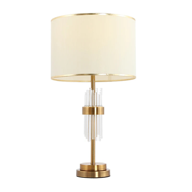 New Design Modern Fabric Shade Led Lighting Bedside Table Lamps Crystal Antique Brass Table Lamp
