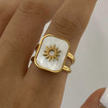 J&D Square Shell Hammered Open Ring 18k Stainless Steel Bold Textured Statement Jewelry Rings