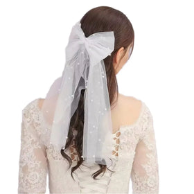 ROMANTIC Tulle Short Bridal Veil Bridal Veil Hair Accessories Bridal Hair Bow Veil With Pearl