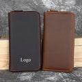 Wholesale Price Crazy Horse Leather Men's Wallet Vintage Long Zipper Wallet Custom Logo