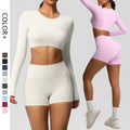 Hot Selling Women's Fitness Crop Top Yoga Set Breathable Neck Active Workout Shorts Sustainable Elastic Waist Seamless Design
