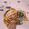 Anti Tarnish Jewelry Engraved Moon Star Gold Ring With Shell 18K PVD Gold Plated Stainless Steel Signet Ring