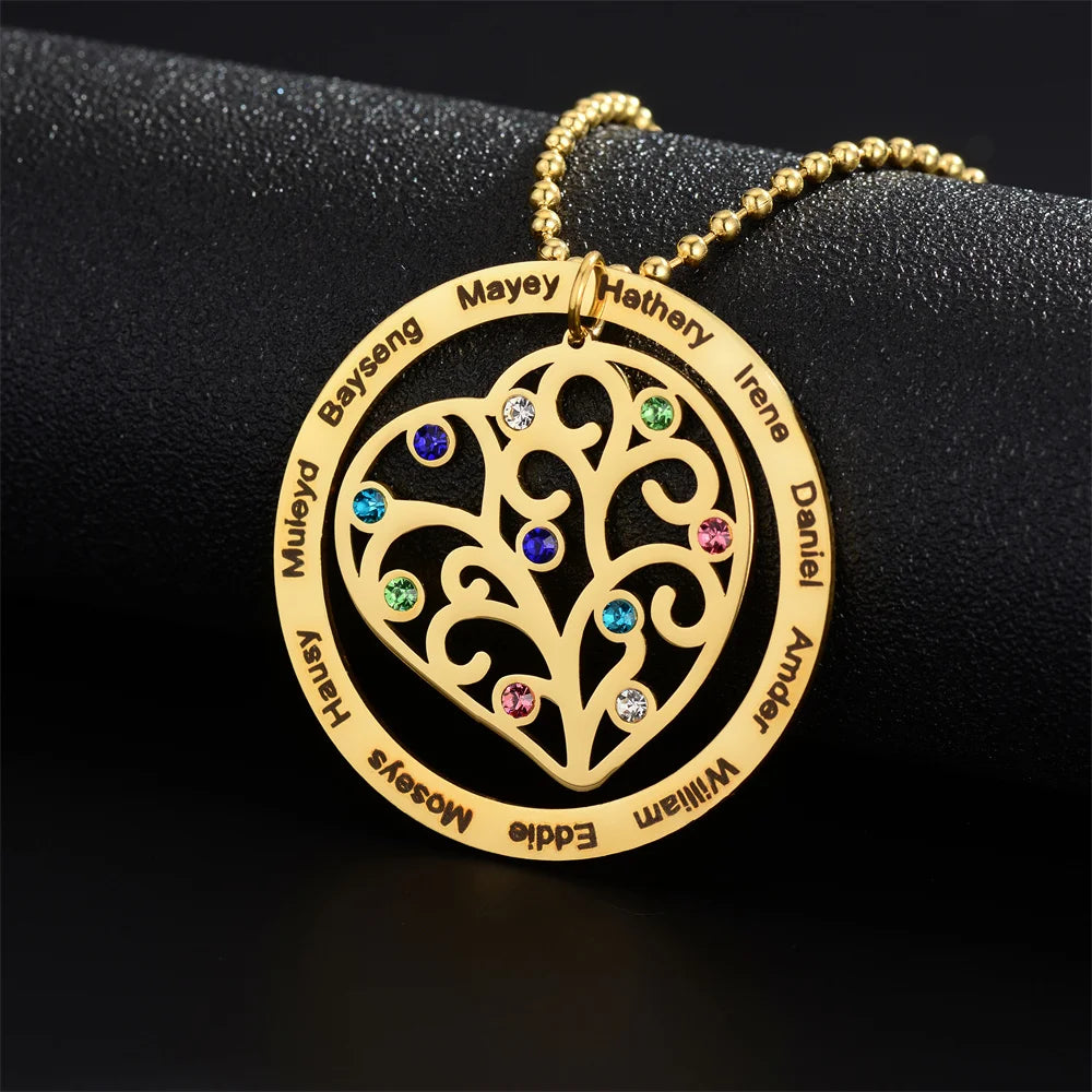 Personalized Creative Hollow Heart Pendant with Life Tree Inlaid Zircon DIY Engravable Necklace Jewelry
