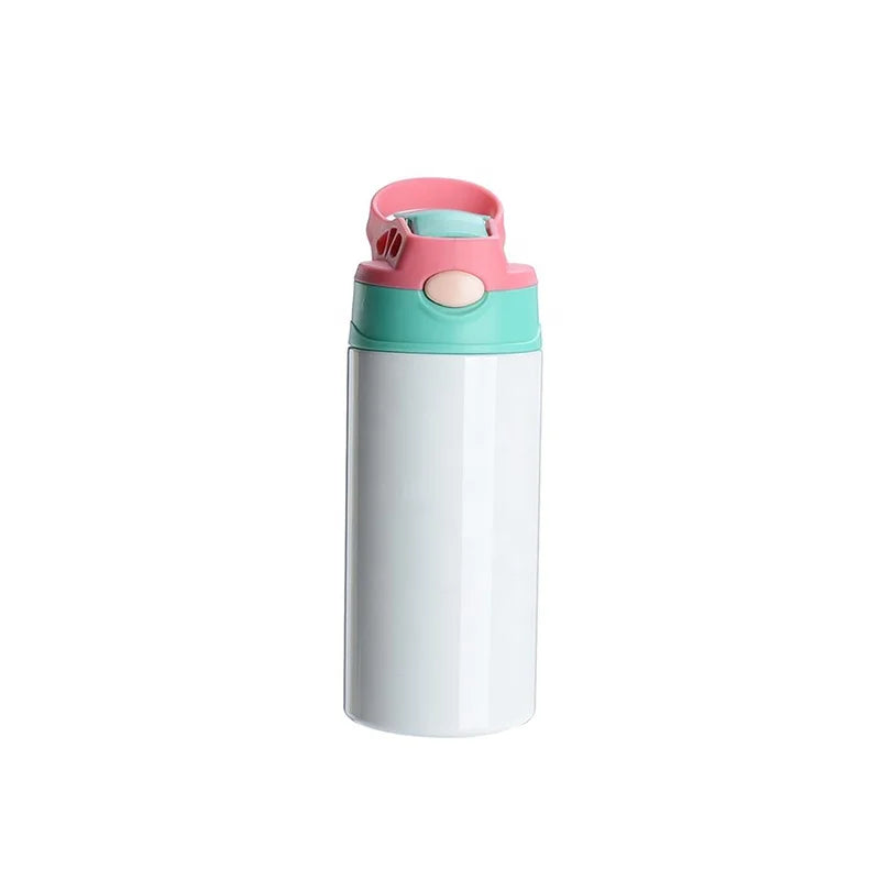 12oz Double Walled DIY Sublimation Blank Stainless Steel Skinny Kids Sippy Tumbler Cups Vacuum Flask with Straw