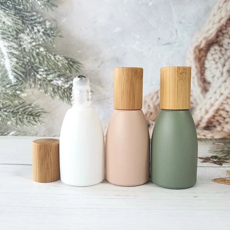 Morandi-Colored 12ml Roll-On Glass Essential Oils Bottle with Steel Roller and Bamboo Cap Special Glass Bottles