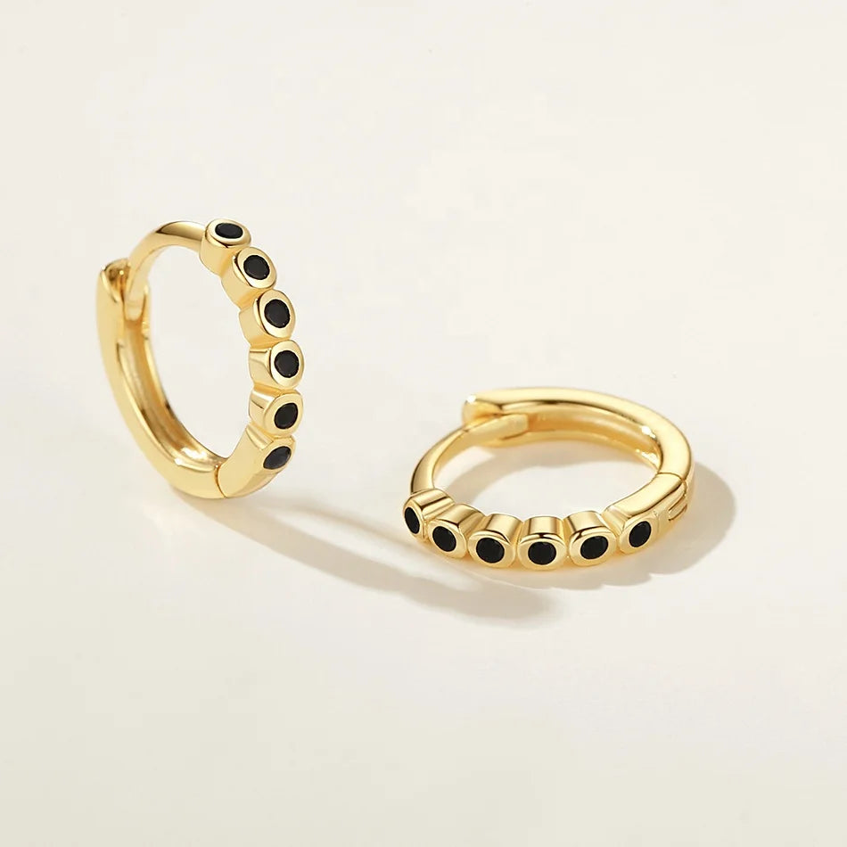Nagosa Classic 925 Sterling Silver 18k Gold Vermeil Black Cubic Zirconia Huggie Hoop Earrings for Women