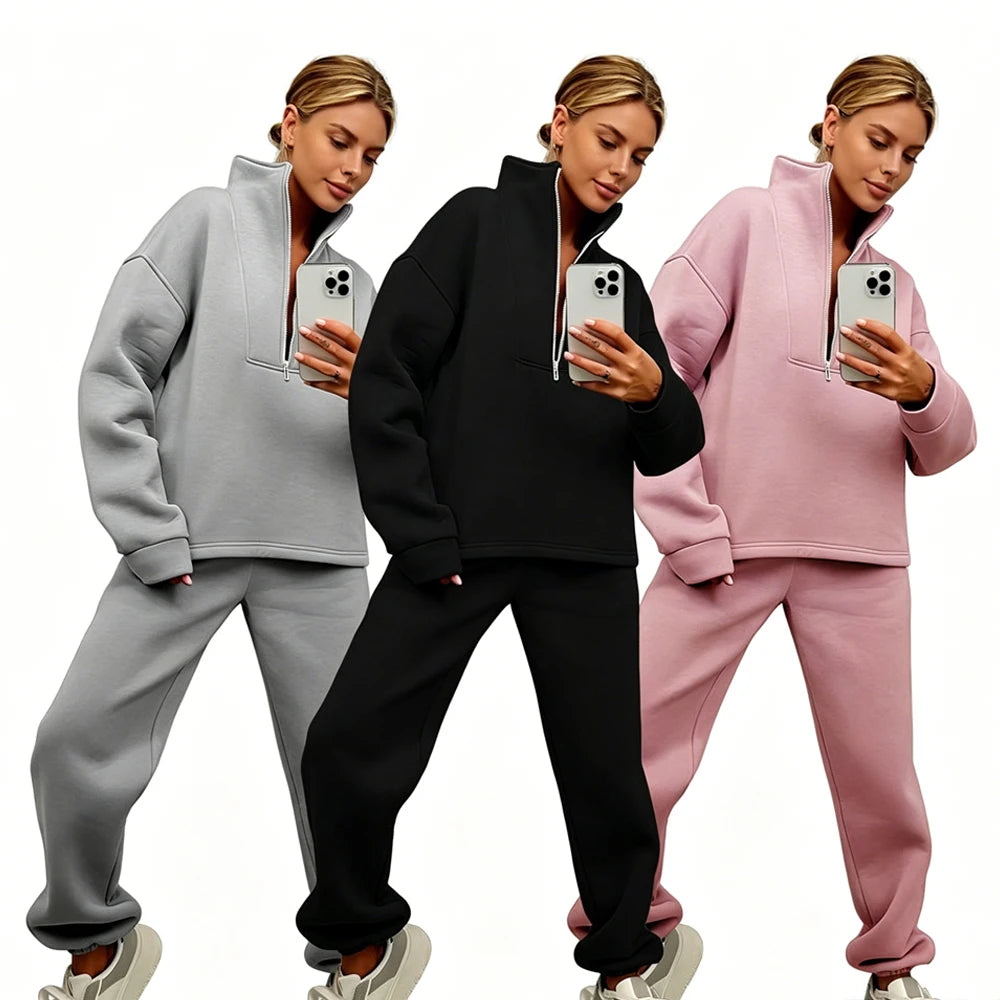 Wholesale Custom Logo Printed Zip up Sweatpants Hoodie and Jogger Set for Women
