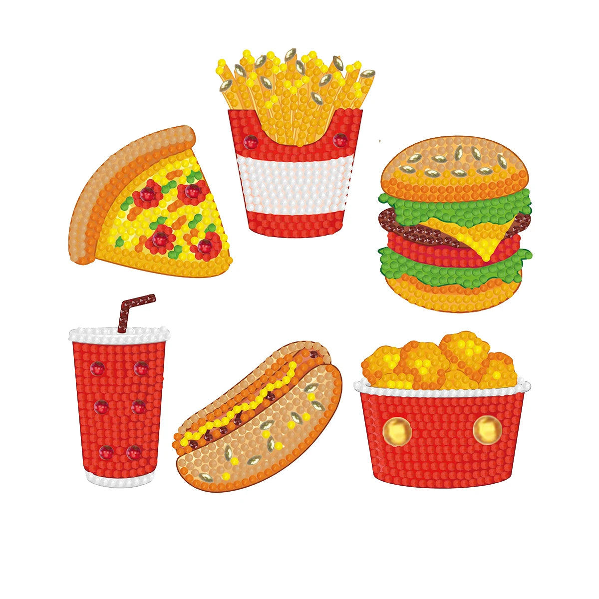 Children Cartoon Stickers Diamond Painting Kits Food Stickers Hamburg French Fries Stickers Computer Book Phone Cup Decor