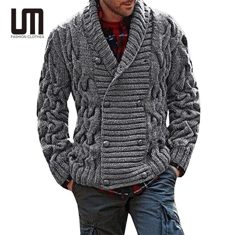 Liu Ming Wholesale Winter New Products Men Fashion Long Sleeve Solid Color Double Breasted Jacket Cardigan Knitted Sweater