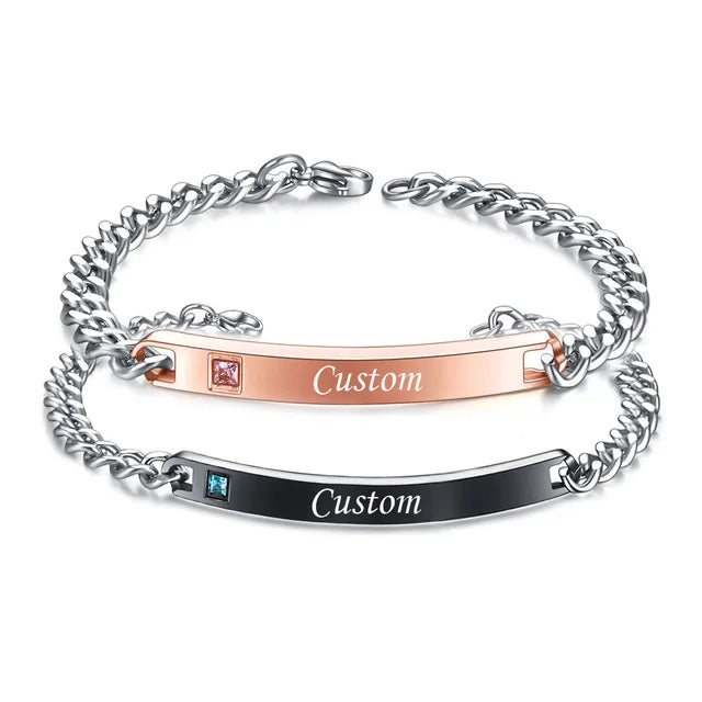 Fashion Couple Private Custom Adjustable Jewelry Stainless Steel Chain Couple Women Men Bracelet for Valentine's Day