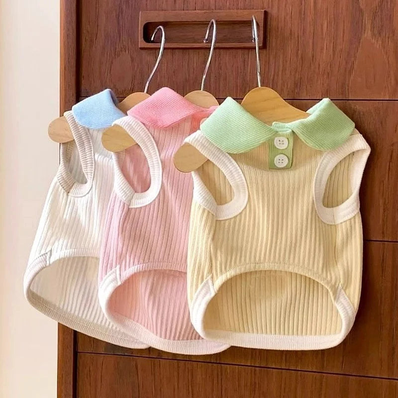 Macaron Color Spring Summer Breathable Pet Clothing Casual Polo Shirt for Dogs Cats
