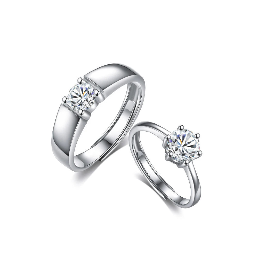 Eternity Bands Glossy Adjustable Size 925 Sterling Silver Cubic Zircon Gemstone Wedding Bridal Bridegroom Lovers Couple Rings